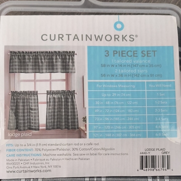 Curtainworks Small Window 3 Piece Set in Gray Plaid - Picture 3 of 4